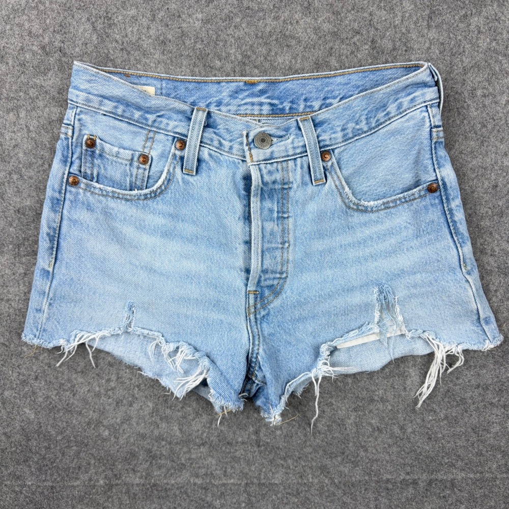 Levi's Shorts Womens 25 Light Wash Blue 501 Cutoff Frayed Distressed Denim Jorts